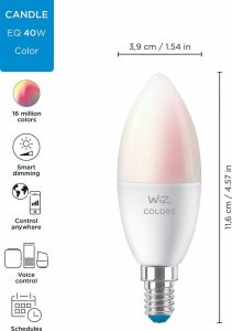WiZ viedspuldze WIZ WI-FI BLE 40W C37 E14 - izmēri