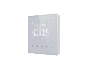 E900i termostato ekranas su WiFi ryšio simboliu ir laikrodžio mygtuku